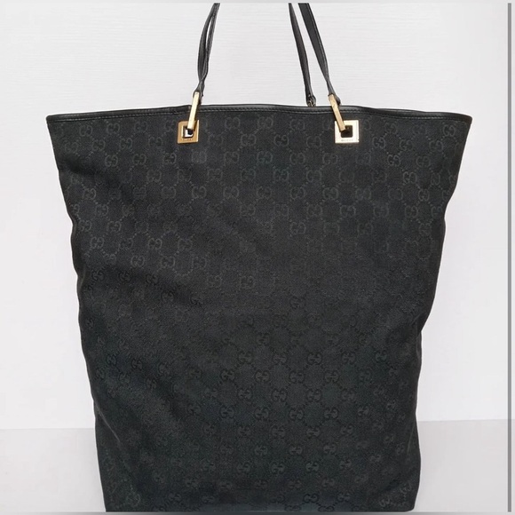 Gucci Handbags - Authentic Gucci Black GG Canvas/Leather Shopper Tote